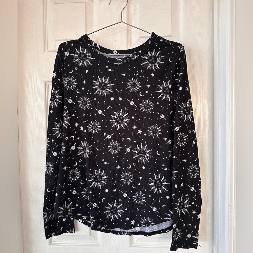 Sun, moon, stars, long sleeve shirt